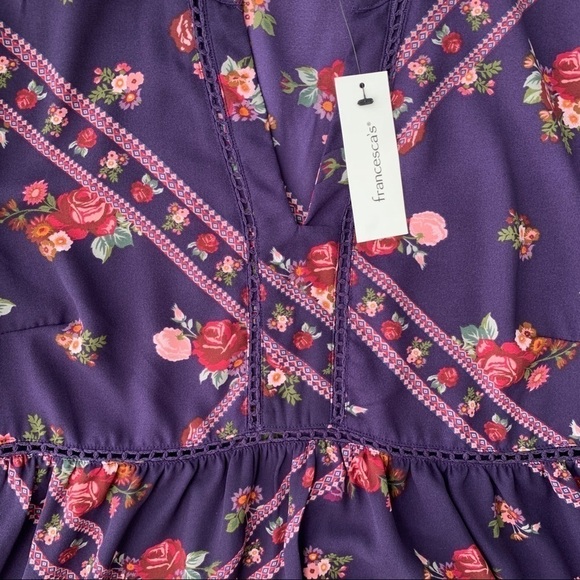 Francesca’s Miami Laura-Lee Purple Plum Shabby Chic Floral Babydoll Blouse XS - Picture 8 of 16